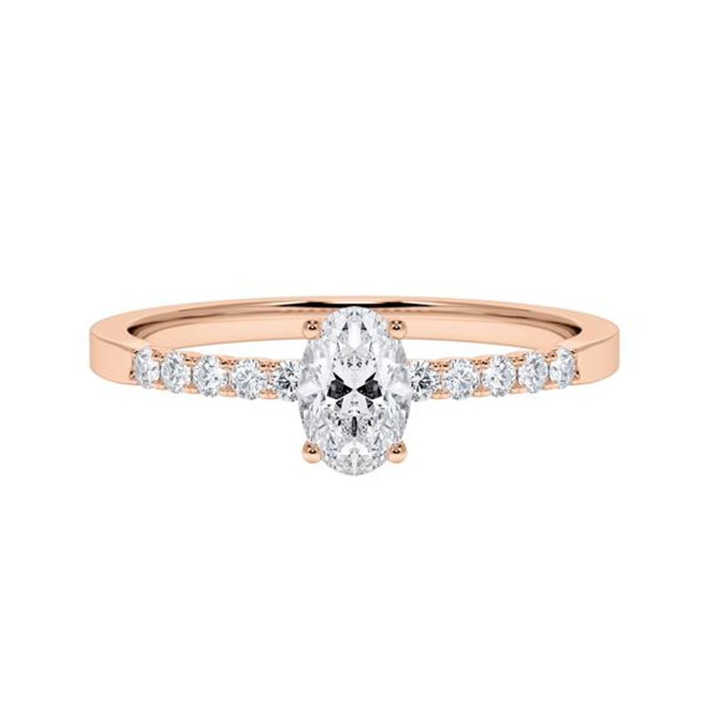 Verlobungsring Rotgold Oval Diamant & Brillant 0.550 ct.
