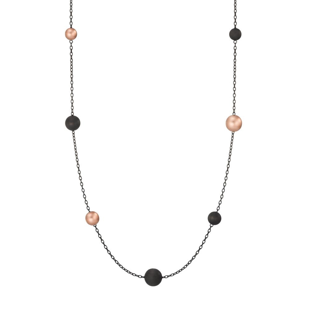 Halskette Nera aus geschwärztem Edelstahl mit Carbon und Pearls in Light Rosé