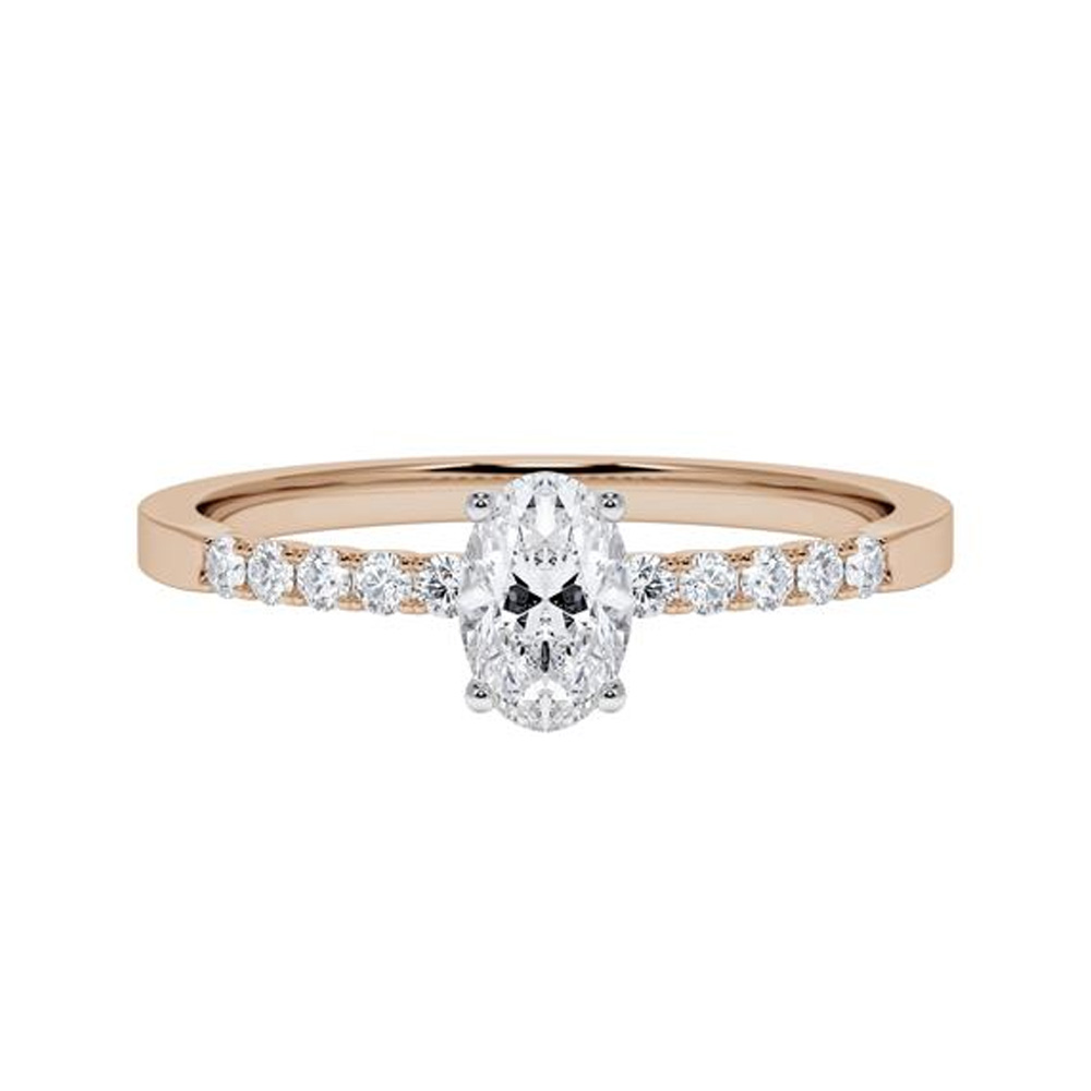 Verlobungsring Peach & Weißgold Oval Diamant & Brillant 0.550 ct.
